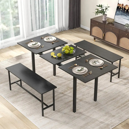 3 Piece Dining Table Set for 4-6 with 2 Benches-Black Costway