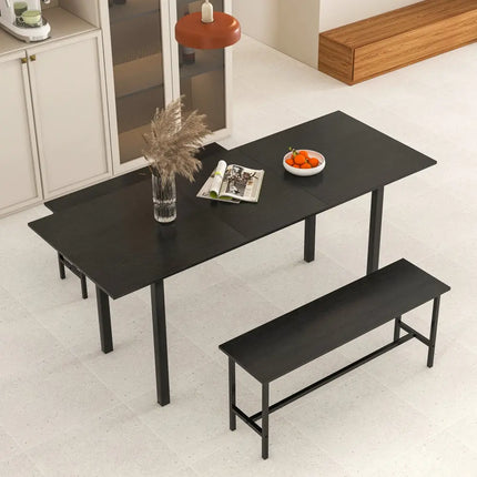 3 Piece Dining Table Set for 4-6 with 2 Benches-Black Costway
