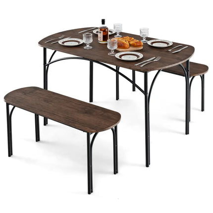 3-Piece Dining Table Set for 4 with Metal Frame-Brown Costway