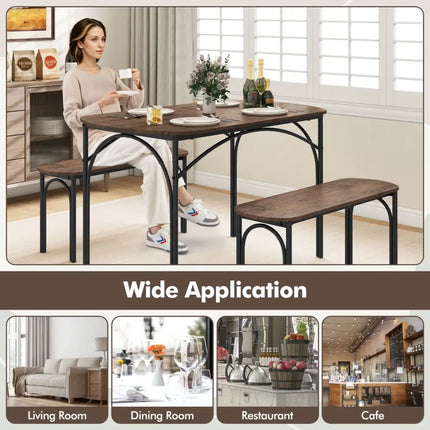 3-Piece Dining Table Set for 4 with Metal Frame-Brown Costway