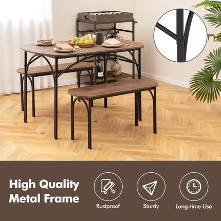 3-Piece Dining Table Set for 4 with Metal Frame-Brown Costway