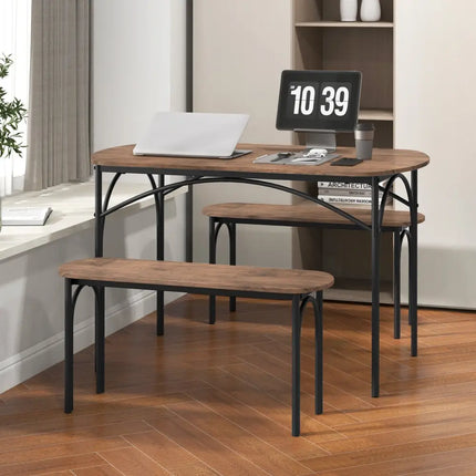 3-Piece Dining Table Set for 4 with Metal Frame-Brown Costway
