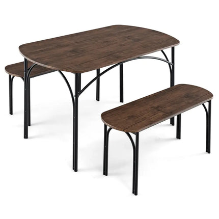 3-Piece Dining Table Set for 4 with Metal Frame-Brown Costway