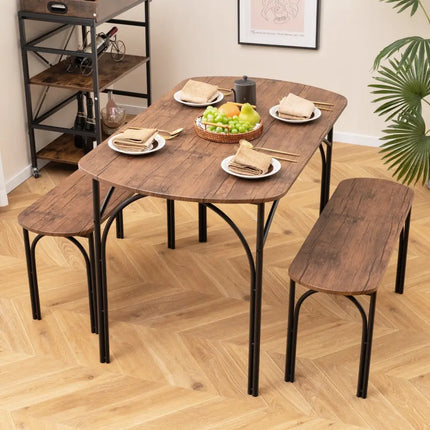 3-Piece Dining Table Set for 4 with Metal Frame-Brown Costway