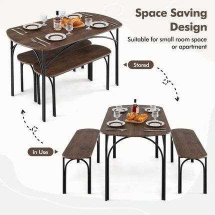 3-Piece Dining Table Set for 4 with Metal Frame-Brown Costway