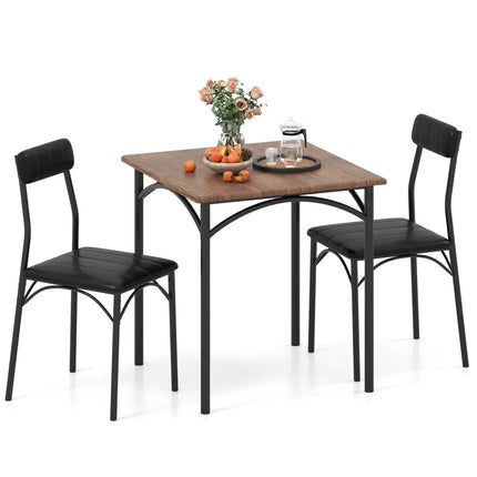 3-Piece Dining Table Set Square Kitchen Table and 2 Chairs for Dining Room-Rustic Brown Costway
