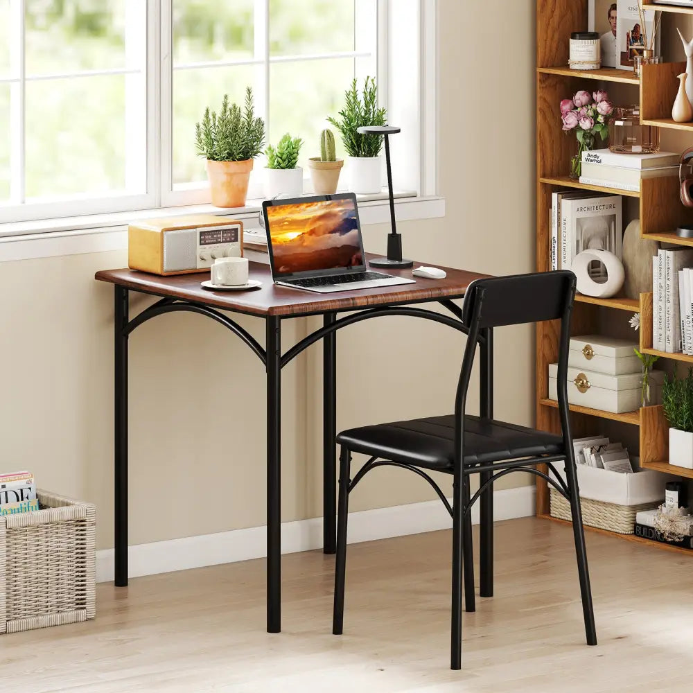 3-Piece Dining Table Set Square Kitchen Table and 2 Chairs for Dining Room-Rustic Brown - Rustic Brown - Dining Room