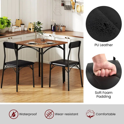 3-Piece Dining Table Set Square Kitchen Table and 2 Chairs for Dining Room-Rustic Brown Costway