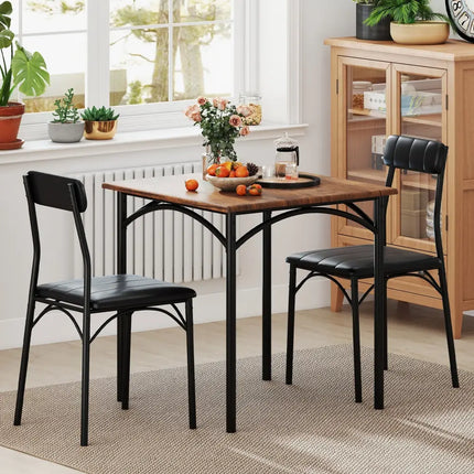 3-Piece Dining Table Set Square Kitchen Table and 2 Chairs for Dining Room-Rustic Brown Costway