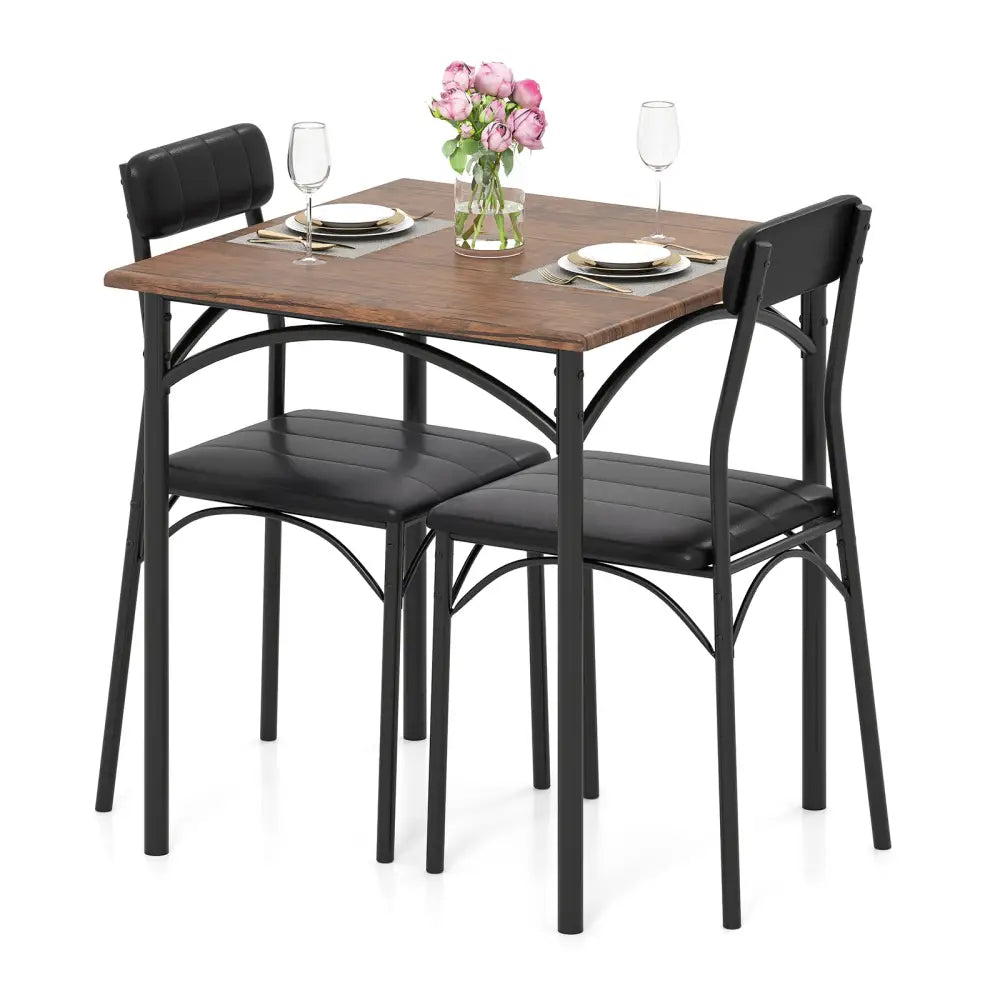 3-Piece Dining Table Set Square Kitchen Table and 2 Chairs for Dining Room-Rustic Brown - Rustic Brown - Dining Room
