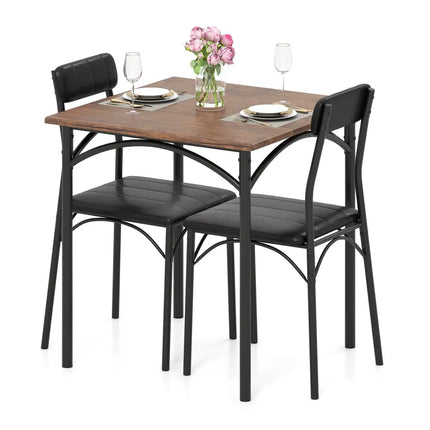 3-Piece Dining Table Set Square Kitchen Table and 2 Chairs for Dining Room-Rustic Brown Costway