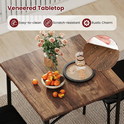 3-Piece Dining Table Set Square Kitchen Table and 2 Chairs for Dining Room-Rustic Brown Costway