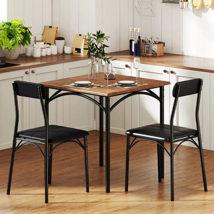3-Piece Dining Table Set Square Kitchen Table and 2 Chairs for Dining Room-Rustic Brown Costway