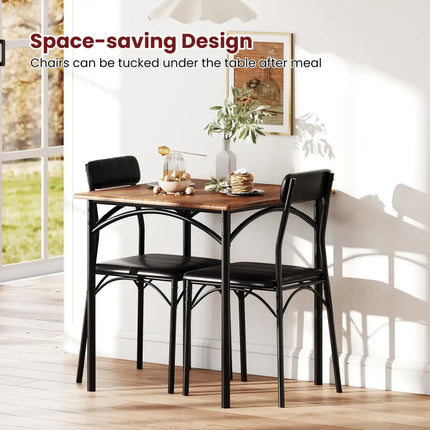 3-Piece Dining Table Set Square Kitchen Table and 2 Chairs for Dining Room-Rustic Brown Costway