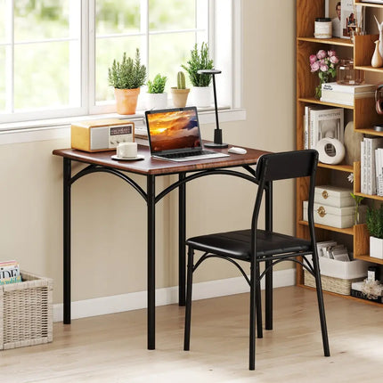 3-Piece Dining Table Set Square Kitchen Table and 2 Chairs for Dining Room-Rustic Brown Costway