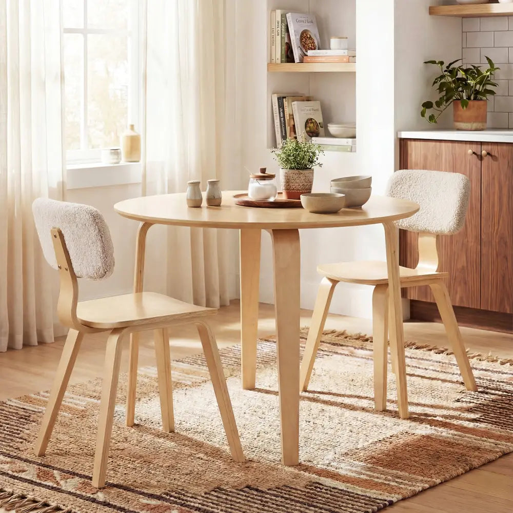 3 Piece Dining Table Set with 2 Padded Dining Chairs and Rubber Wood Table-Natural - Natural - Dining Room Sets
