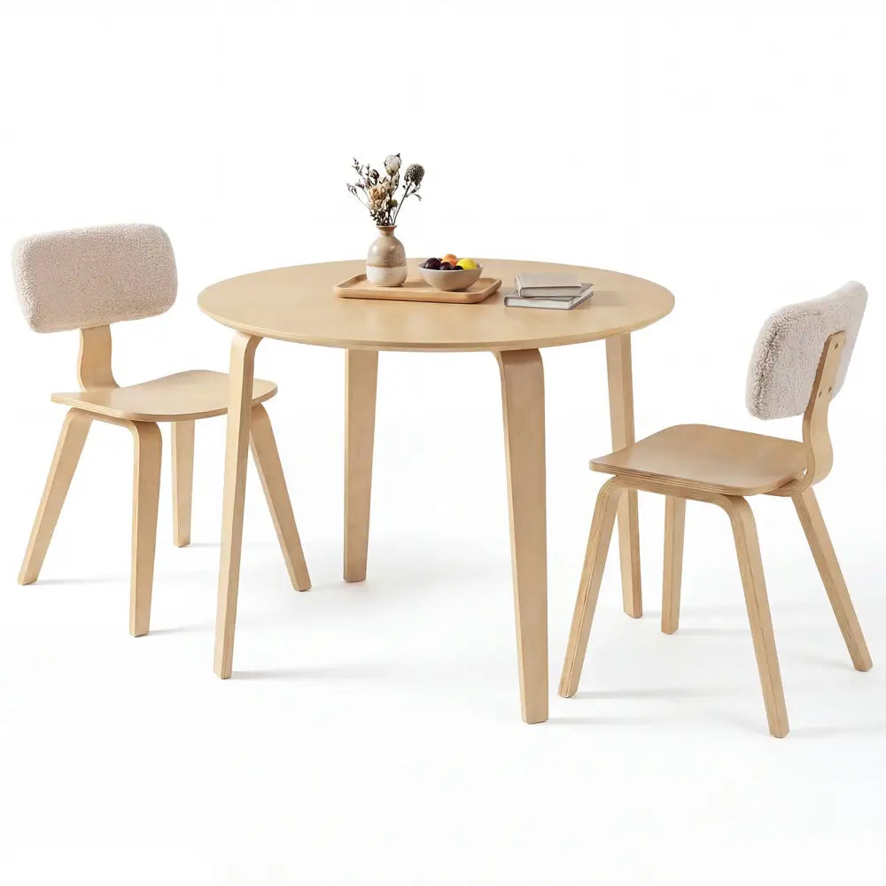 3 Piece Dining Table Set with 2 Padded Dining Chairs and Rubber Wood Table-Natural - Natural - Dining Room Sets