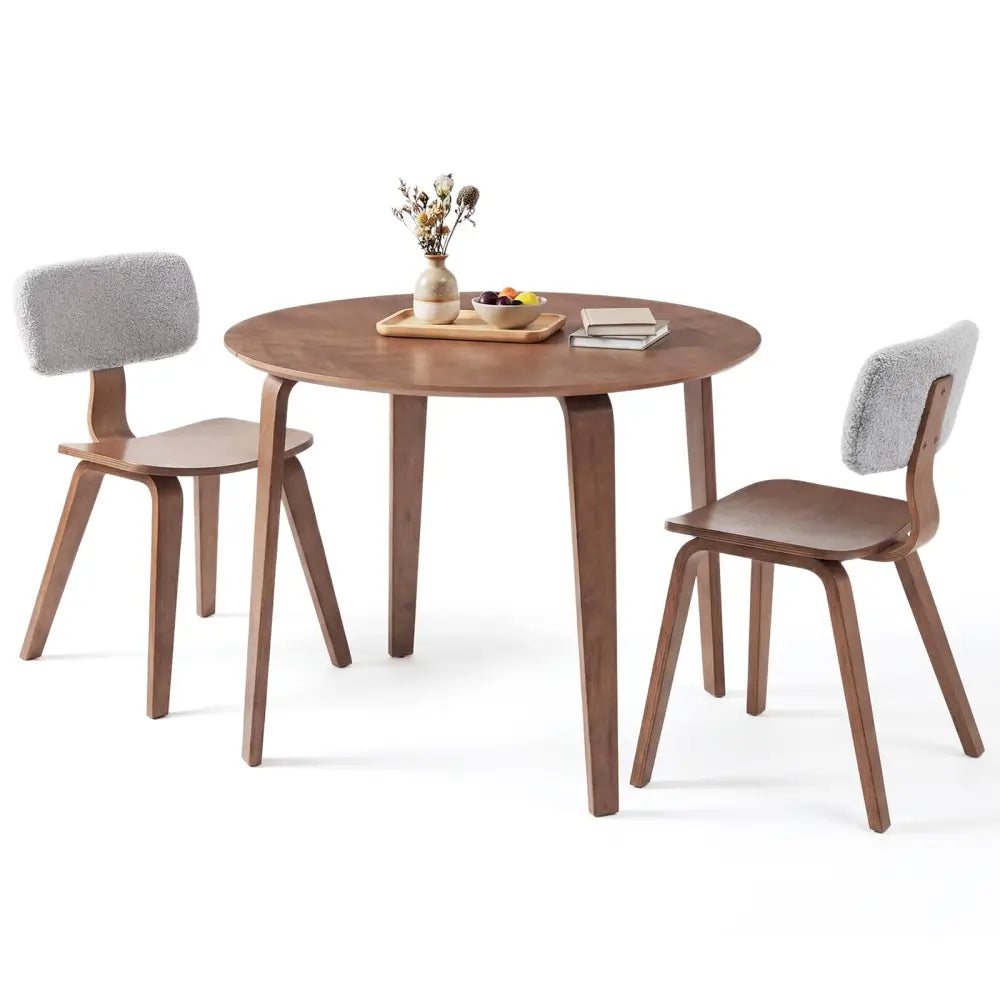 3 Piece Dining Table Set with 2 Padded Dining Chairs and Rubber Wood Table-Walnut & Gray - Walnut & Gray - Dining Room