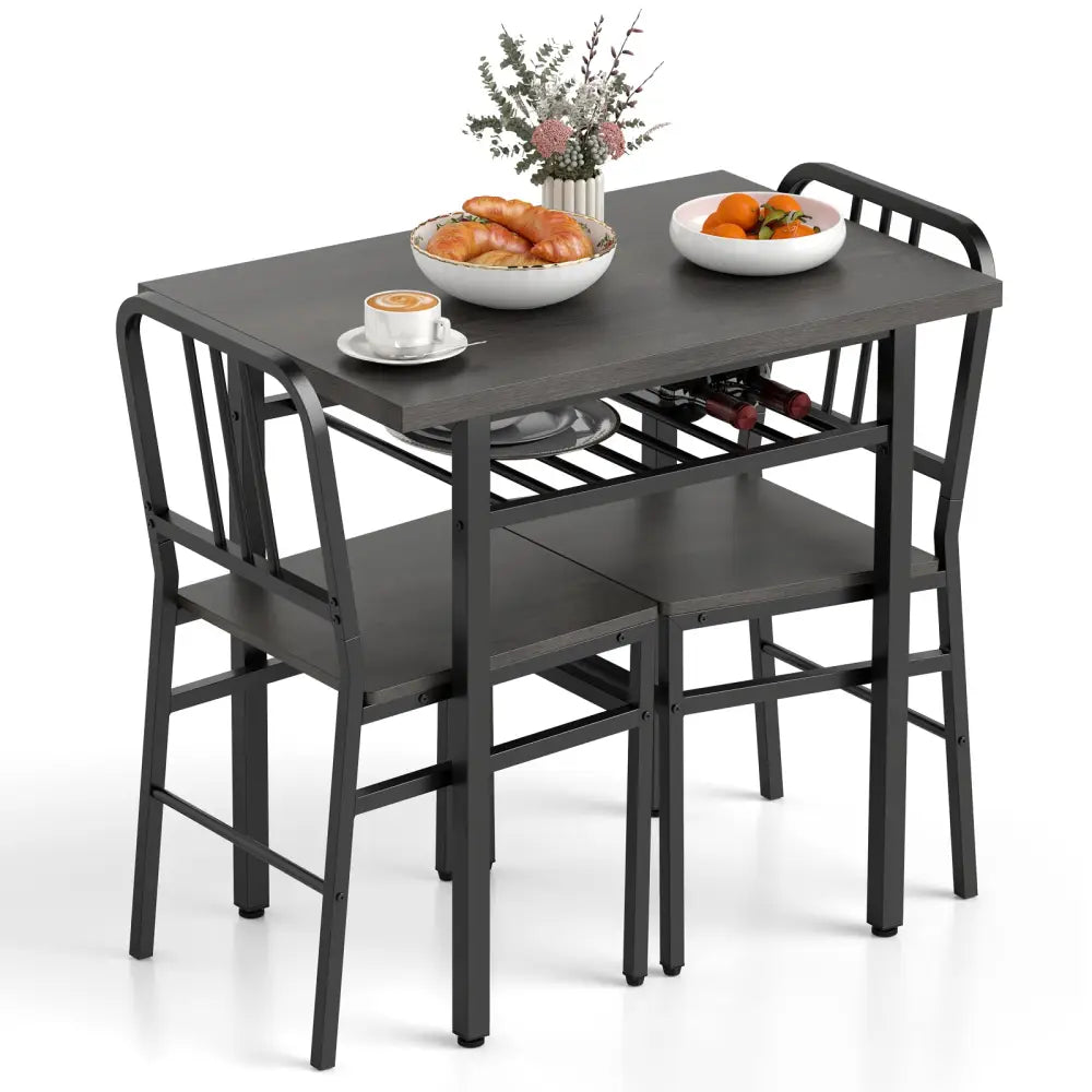 3-Piece Dining Table Set with Rectangular Kitchen Table and 2 Chairs-Gray - Black & Gray - Dining Room Sets