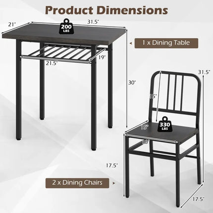 3-Piece Dining Table Set with Rectangular Kitchen Table and 2 Chairs-Gray Costway