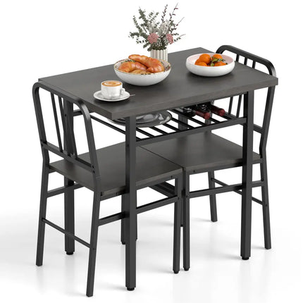 3-Piece Dining Table Set with Rectangular Kitchen Table and 2 Chairs-Gray Costway