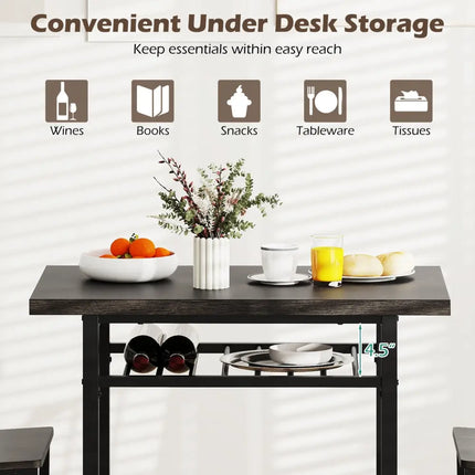 3-Piece Dining Table Set with Rectangular Kitchen Table and 2 Chairs-Gray Costway