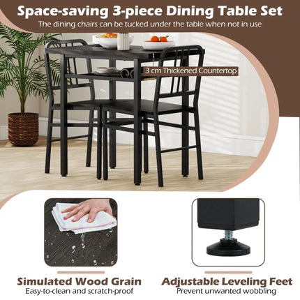 3-Piece Dining Table Set with Rectangular Kitchen Table and 2 Chairs-Gray Costway