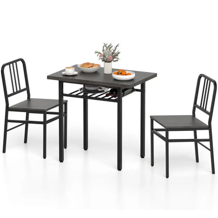 3-Piece Dining Table Set with Rectangular Kitchen Table and 2 Chairs-Gray Costway