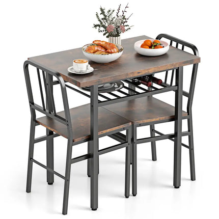 3-Piece Dining Table Set with Rectangular Kitchen Table and 2 Chairs-Rustic Brown Costway