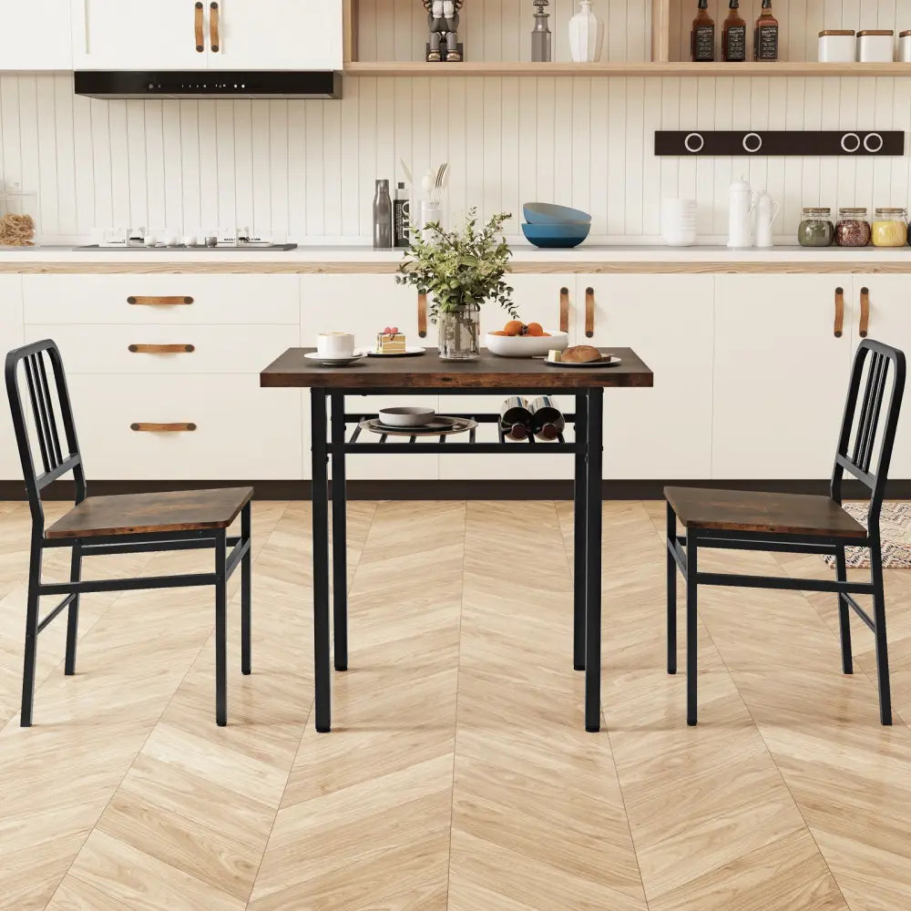 3-Piece Dining Table Set with Rectangular Kitchen Table and 2 Chairs-Rustic Brown - Rustic Brown - Dining Room Sets