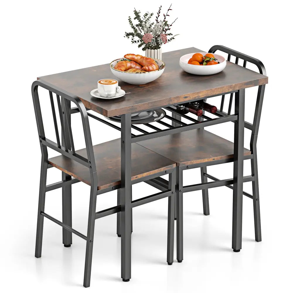 3-Piece Dining Table Set with Rectangular Kitchen Table and 2 Chairs-Rustic Brown - Rustic Brown - Dining Room Sets