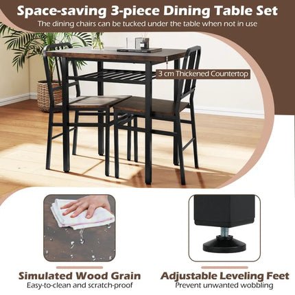 3-Piece Dining Table Set with Rectangular Kitchen Table and 2 Chairs-Rustic Brown Costway