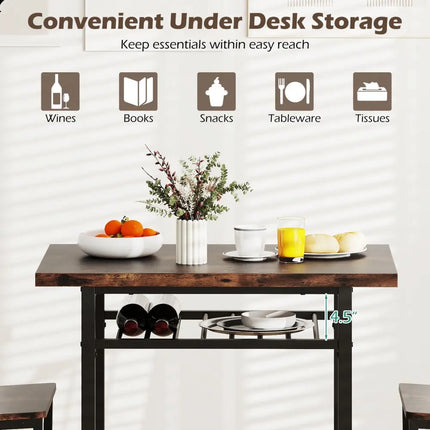 3-Piece Dining Table Set with Rectangular Kitchen Table and 2 Chairs-Rustic Brown Costway