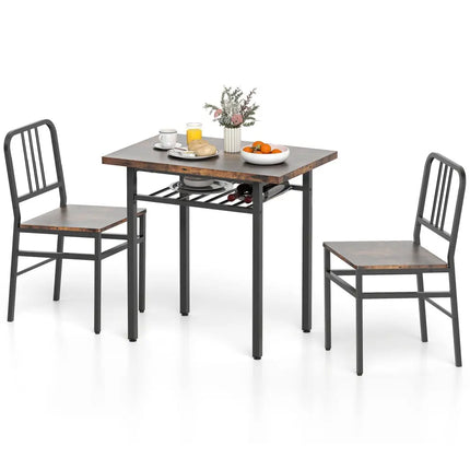 3-Piece Dining Table Set with Rectangular Kitchen Table and 2 Chairs-Rustic Brown Costway