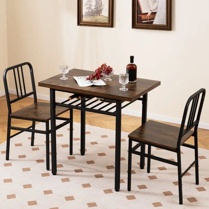 3-Piece Dining Table Set with Rectangular Kitchen Table and 2 Chairs-Rustic Brown Costway