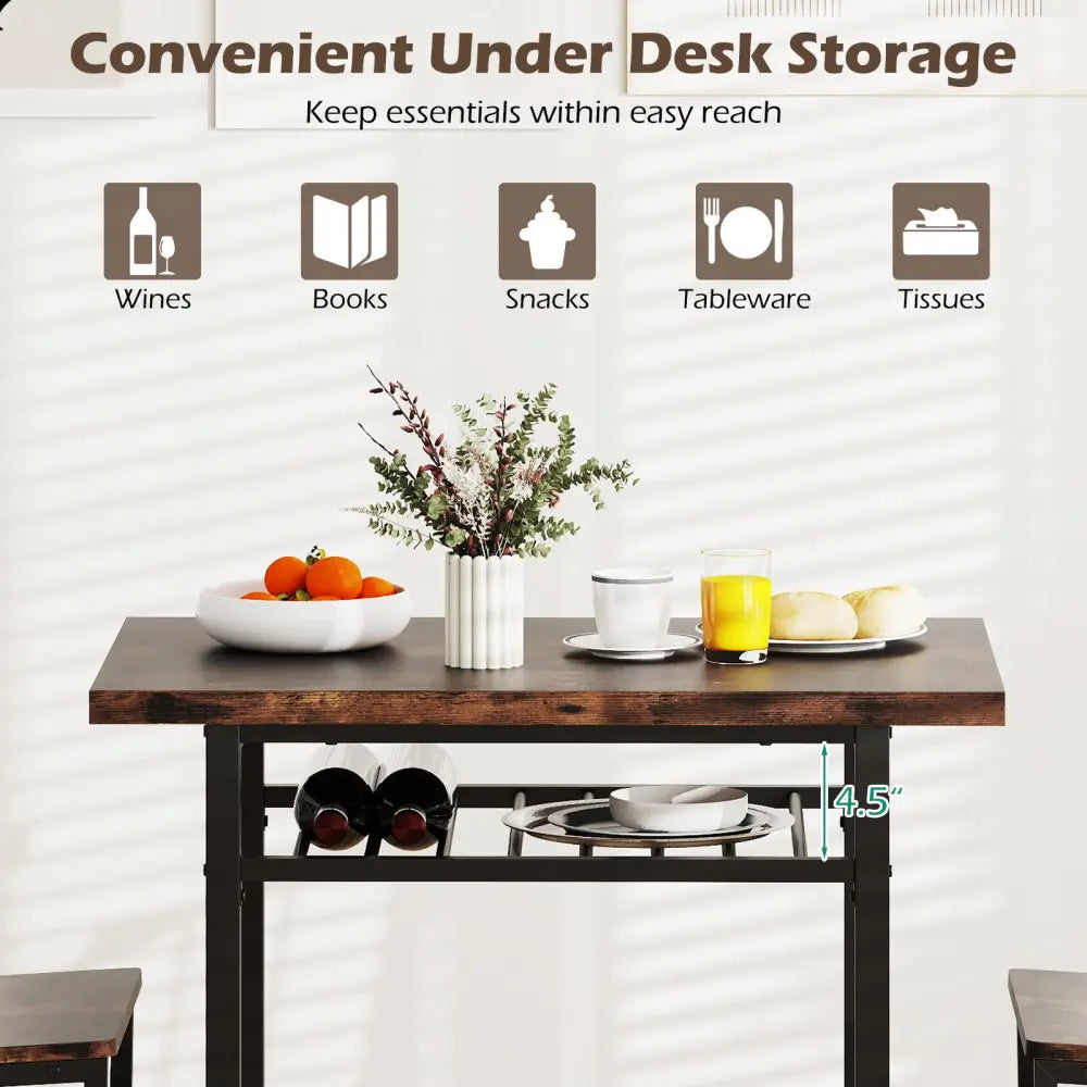 3-Piece Dining Table Set with Rectangular Kitchen Table and 2 Chairs-Rustic Brown - Rustic Brown - Dining Room Sets