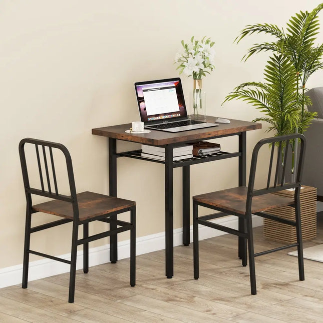 3-Piece Dining Table Set with Rectangular Kitchen Table and 2 Chairs-Rustic Brown Costway