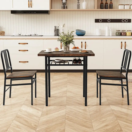 3-Piece Dining Table Set with Rectangular Kitchen Table and 2 Chairs-Rustic Brown Costway