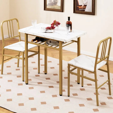 3-Piece Dining Table Set with Rectangular Kitchen Table and 2 Chairs-White Costway