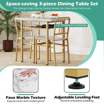 3-Piece Dining Table Set with Rectangular Kitchen Table and 2 Chairs-White Costway