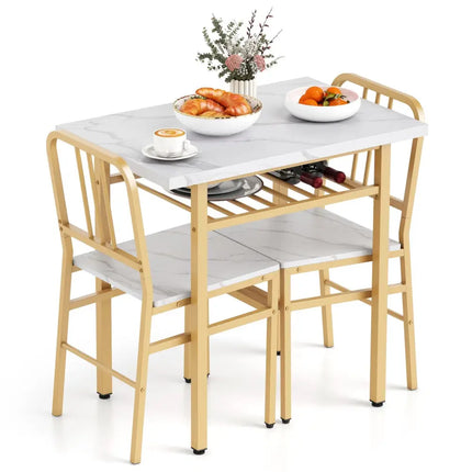 3-Piece Dining Table Set with Rectangular Kitchen Table and 2 Chairs-White Costway