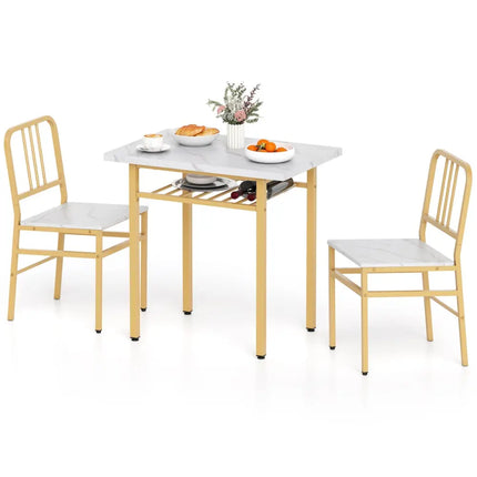 3-Piece Dining Table Set with Rectangular Kitchen Table and 2 Chairs-White Costway