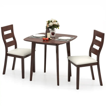 3-Piece Dining Table Set with Wooden Square Kitchen Table and 2 Chairs-Walnut Costway