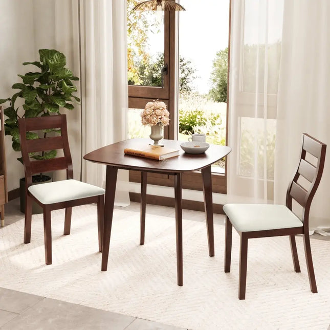 3-Piece Dining Table Set with Wooden Square Kitchen Table and 2 Chairs-Walnut Costway