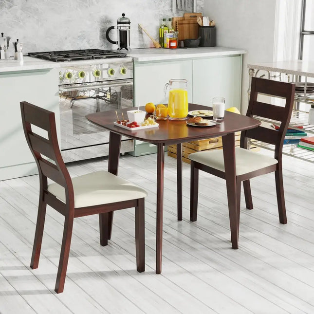 3-Piece Dining Table Set with Wooden Square Kitchen Table and 2 Chairs-Walnut Costway