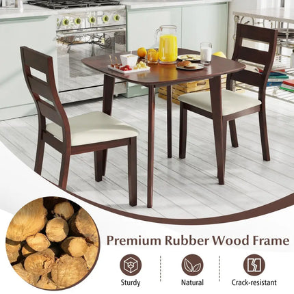 3-Piece Dining Table Set with Wooden Square Kitchen Table and 2 Chairs-Walnut Costway