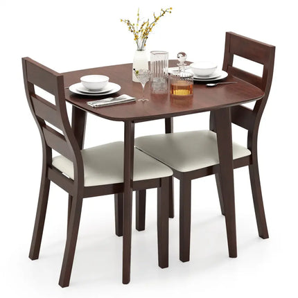 3-Piece Dining Table Set with Wooden Square Kitchen Table and 2 Chairs-Walnut Costway