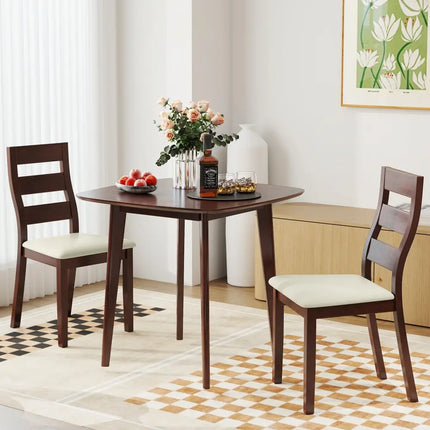 3-Piece Dining Table Set with Wooden Square Kitchen Table and 2 Chairs-Walnut Costway