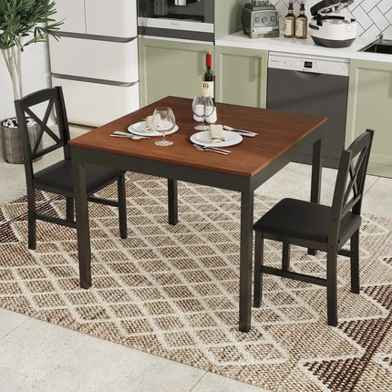 3-Piece Dining Table Set Wooden Square Kitchen Table for 2 People-Brown Costway