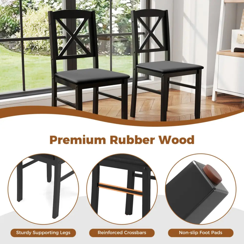 3-Piece Dining Table Set Wooden Square Kitchen Table for 2 People-Brown - Brown - Dining Room Sets